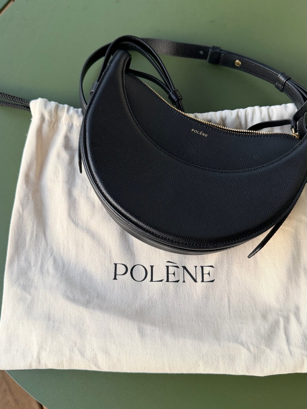 POLENE French Black Leather Crescent Shoulder Bag